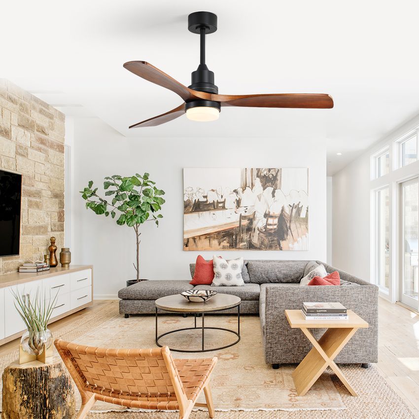 52 Inch Wooden Ceiling Fan with 3 Head Lights and Remote – Living and Home