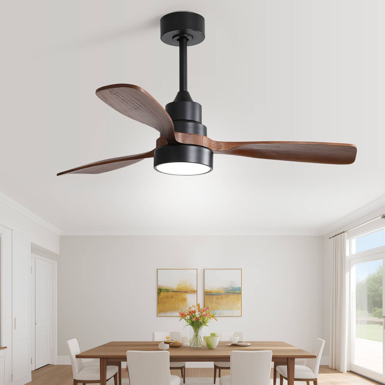 Sofucor 48 Inch Ceiling Fan With Light Remote DC Motor 3 Wood Blades