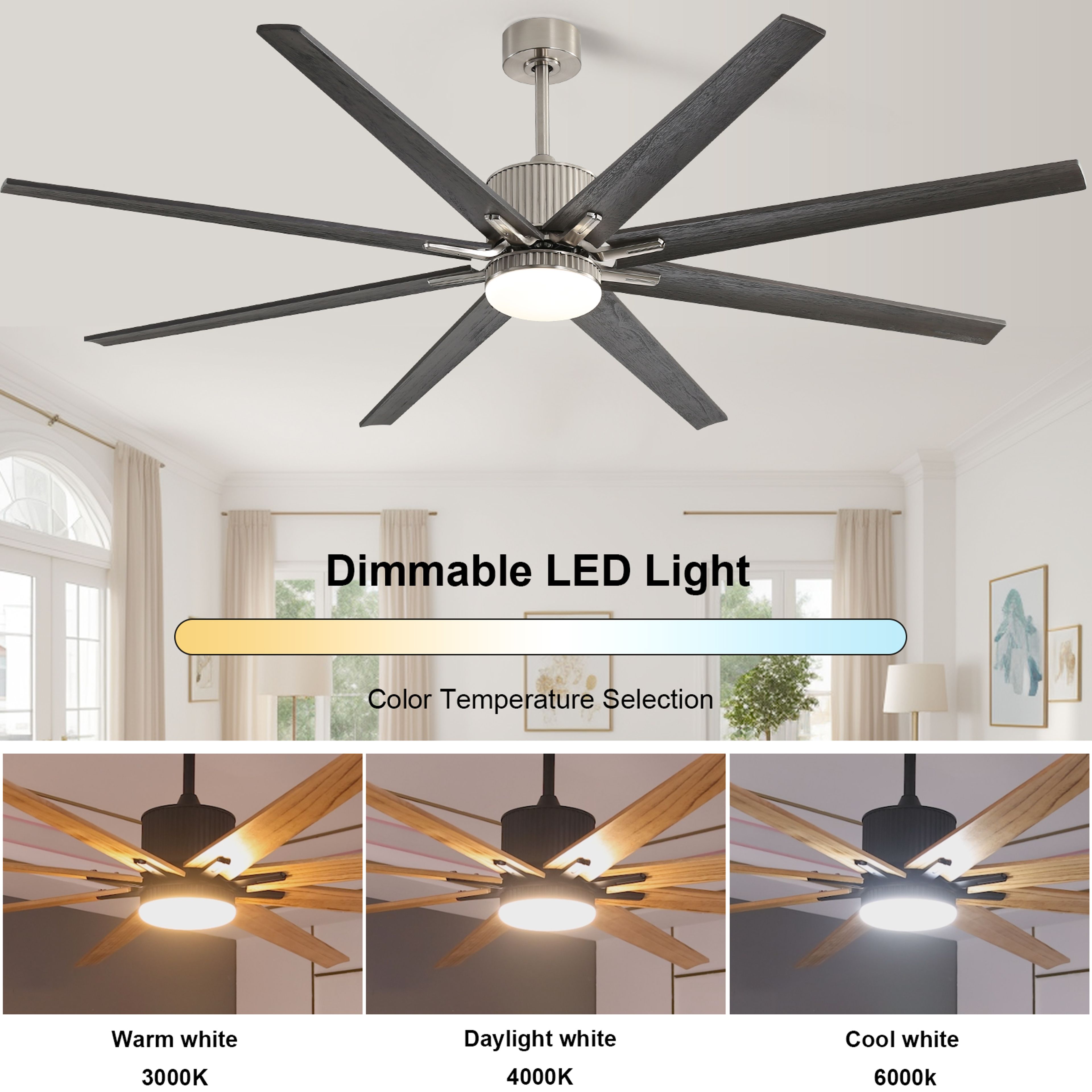 Sofucor 76'' Smart Ceiling Fan With Light Remote 8 Wood Blades Works ...