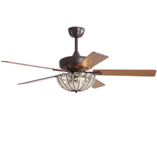 52" Espresso Bronze Ceiling Fan with Crystal Light and Remote