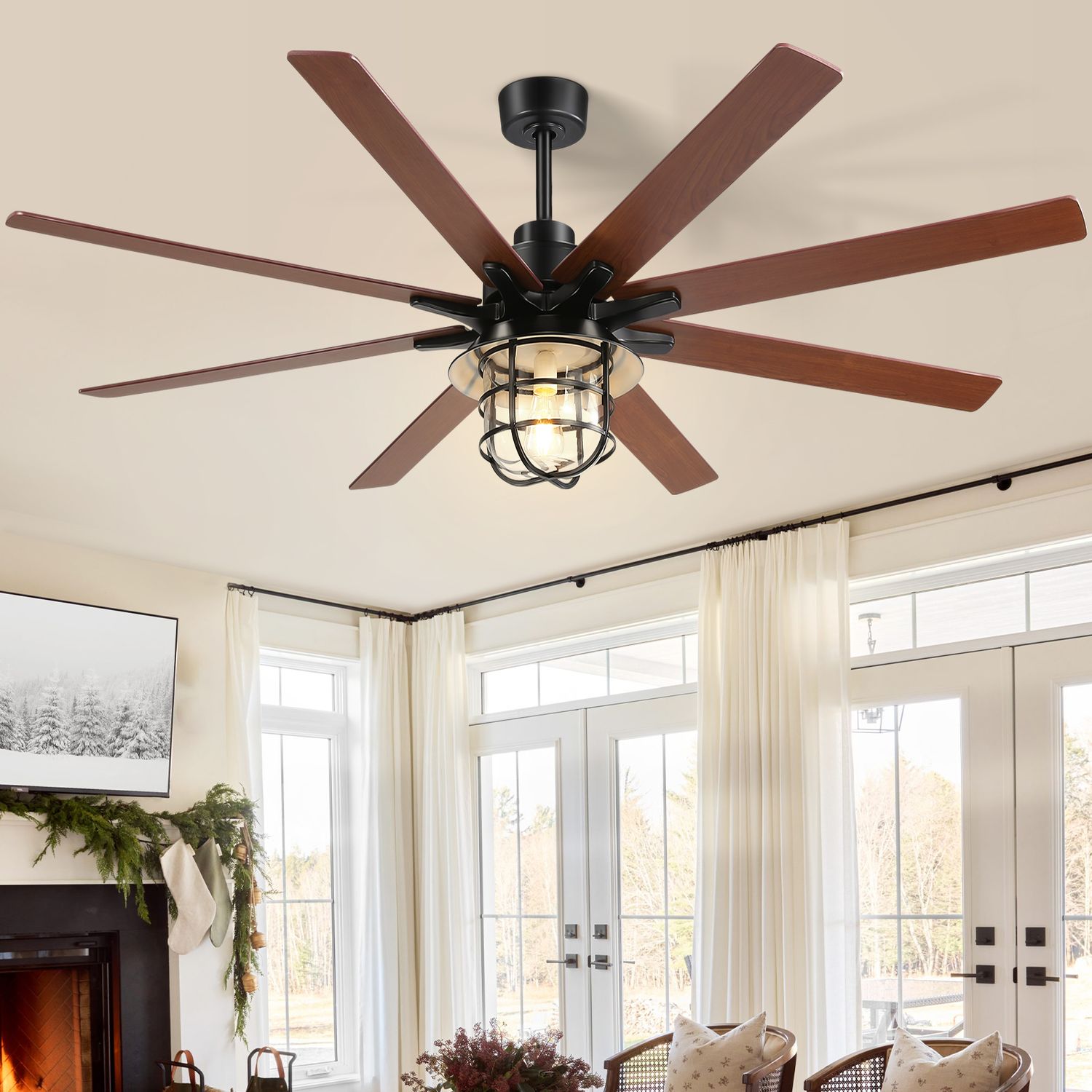 Sofucor 66" 8 Blade Ceiling Fan with Light and Remote with Plywood Double Color Design