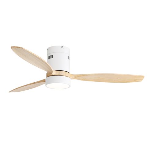 52” Flush Mount Celing Fan With Light Remote Wood Blades