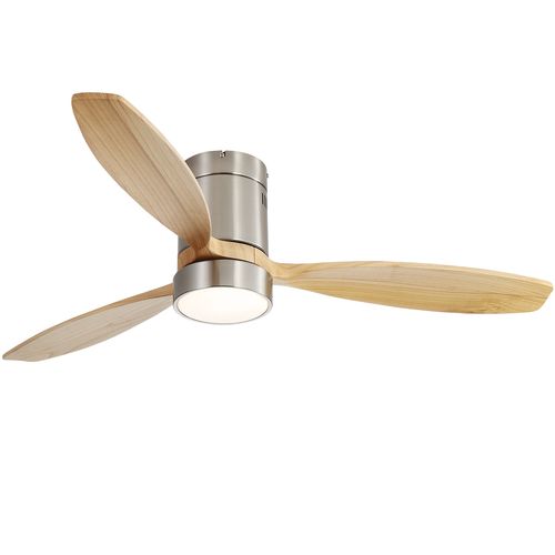 Sofucor 52" Modern 3-Solid Wood Blade Classic Flush Mount Ceiling Fan With Light and Remote Control