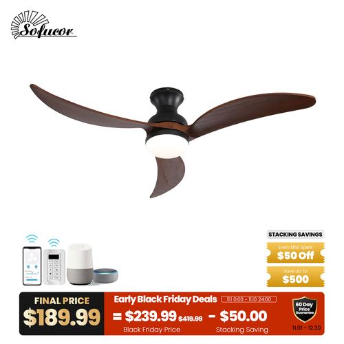 52″ Smart Low Profile Flush Mount Ceiling Fan