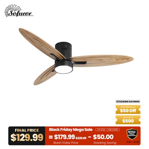 Sofucor 56 Inches Farmhouse Layered Wooden Blades Ceiling Fans with Light