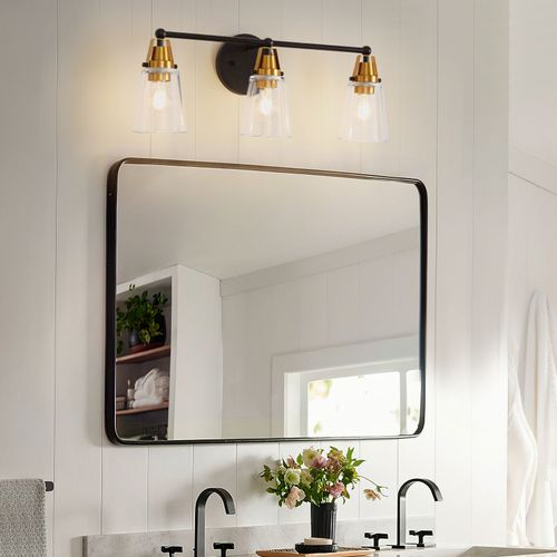 [Clearance] Sofucor 25.7" Black Nickel Gold Glass Vanity Lights