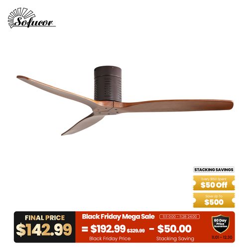 52″ Flush Mount Ceiling Fan Without Light