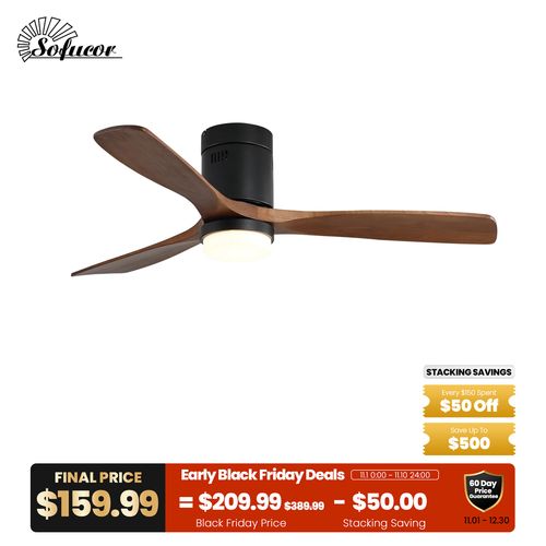 Sofucor 52" Aura Wood Ceiling Fan With Light