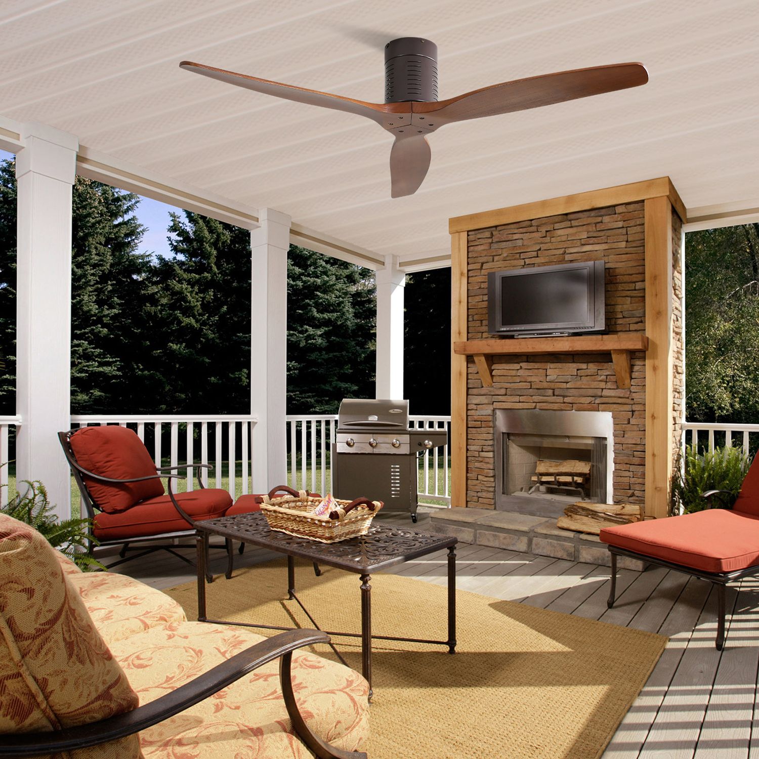 Sofucor 52‘’ Flush Mount Ceiling Fan No Light With Remote Control in a patio