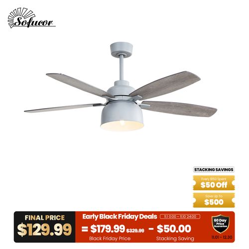 Sofucor 52" Industrial Ceiling Fan with Tapered Metal Shade – Dual-Finish Wood Blades
