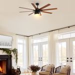 Elegant living room showcasing the Sofucor 66-inch ceiling fan with light