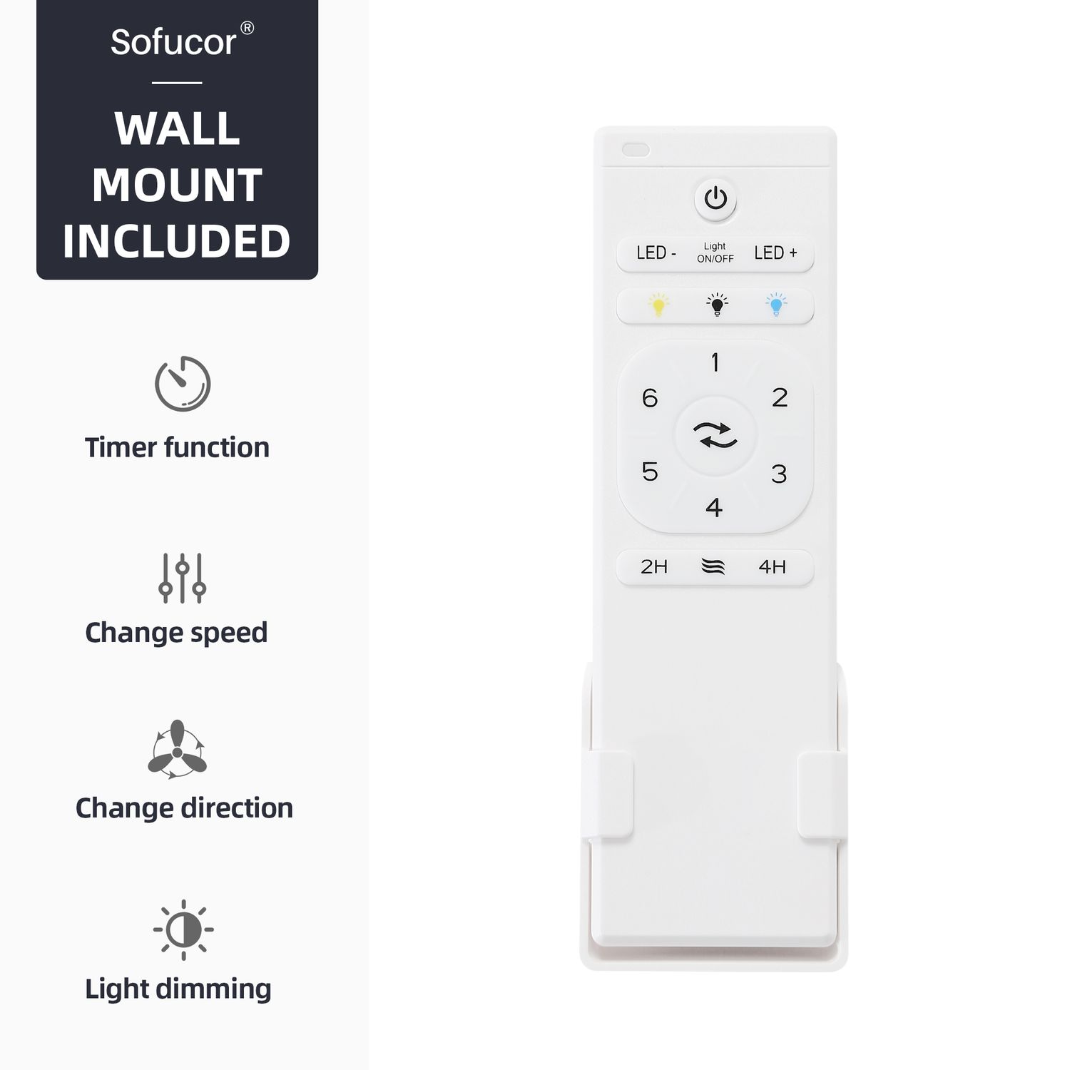 Sofucor 52-inch ceiling fan remote control and accessories, with multiple speed settings and timer function