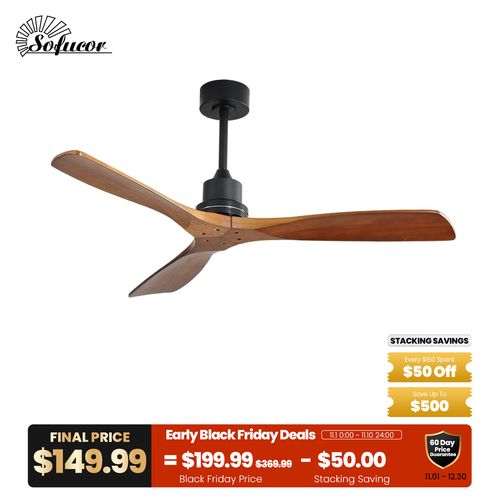 52″ Steel Curved Wood Ceiling Fan without light