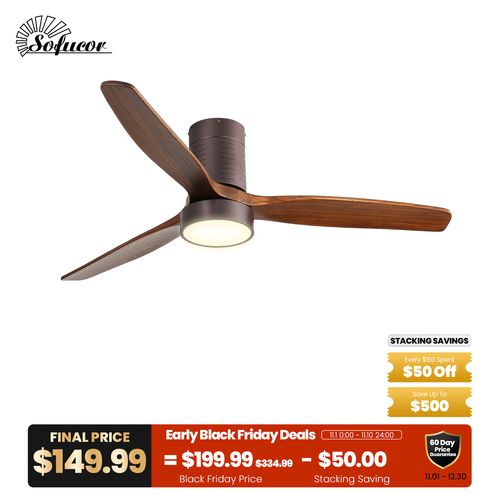 52″ Flush Mount Ceiling Fan With Light