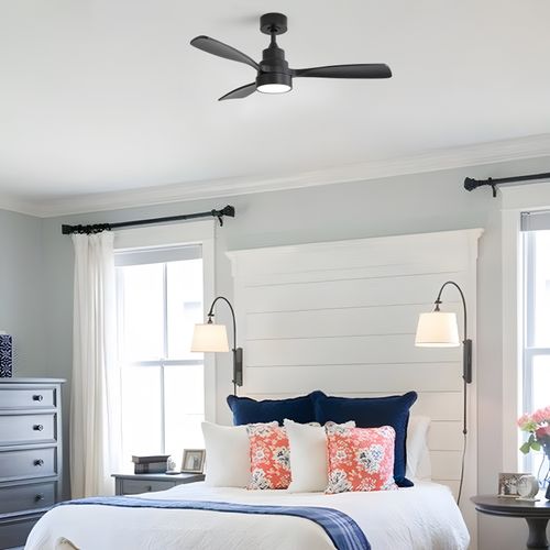 Sofucor 48″ Black Wood Ceiling Fan Light With Smart Control