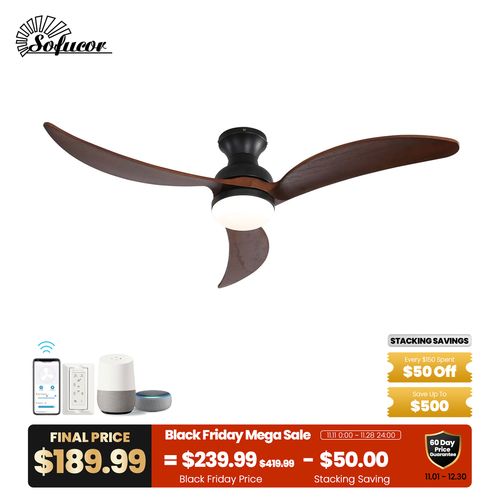 52″ Smart Low Profile Flush Mount Ceiling Fan