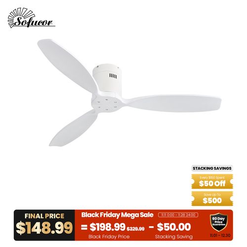 52“ Flush Mount Celing Fan With No Light