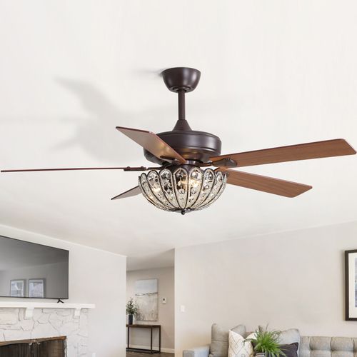 52" Espresso Bronze Ceiling Fan with Crystal Light and Remote