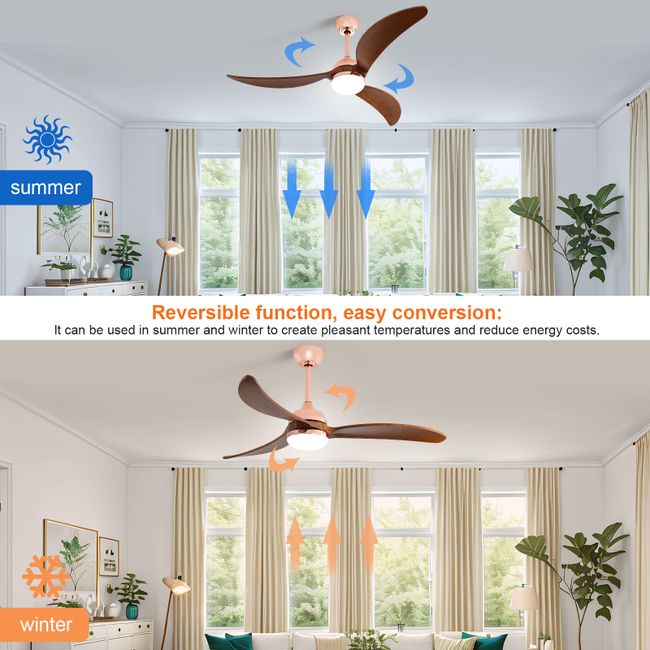 3-Blades 52 Inch Propeller Wood Ceiling Fan With Light Remote Control ...