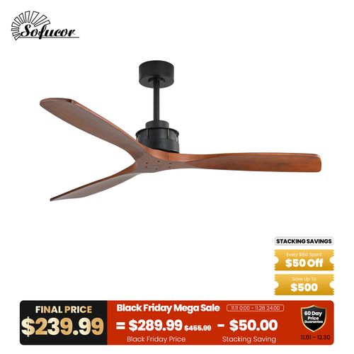 60″ Soild Walnut Wood Ceiling Fan