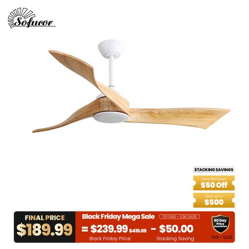 52″ Irregular Wood Blade Ceiling Fan
