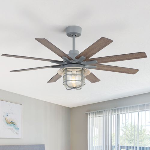 Sofucor 52" Vintage Ceiling Fan – Iron Frame Light with Bubbled Glass Shade