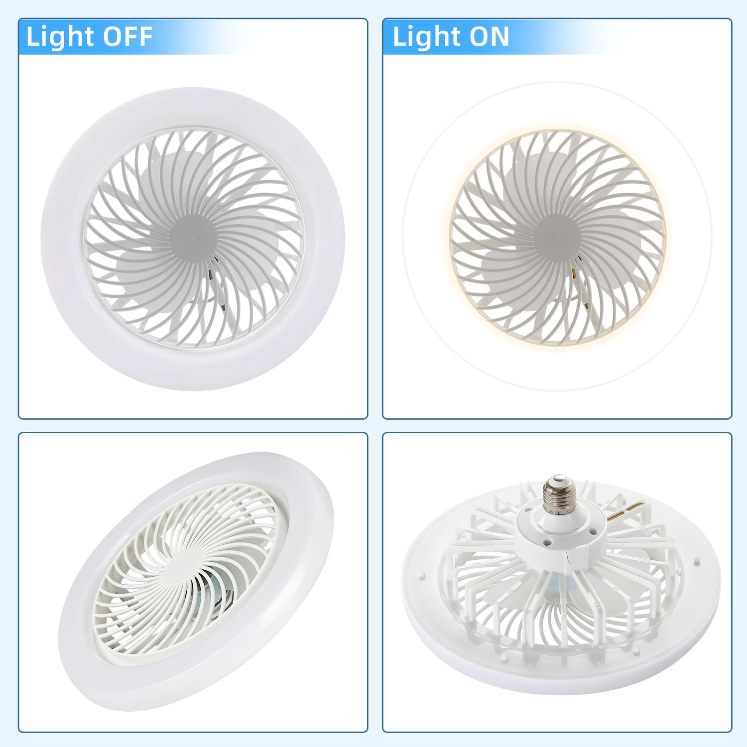Different mode of Sofucor 10“ Socket Ceiling Fan light on and light off
