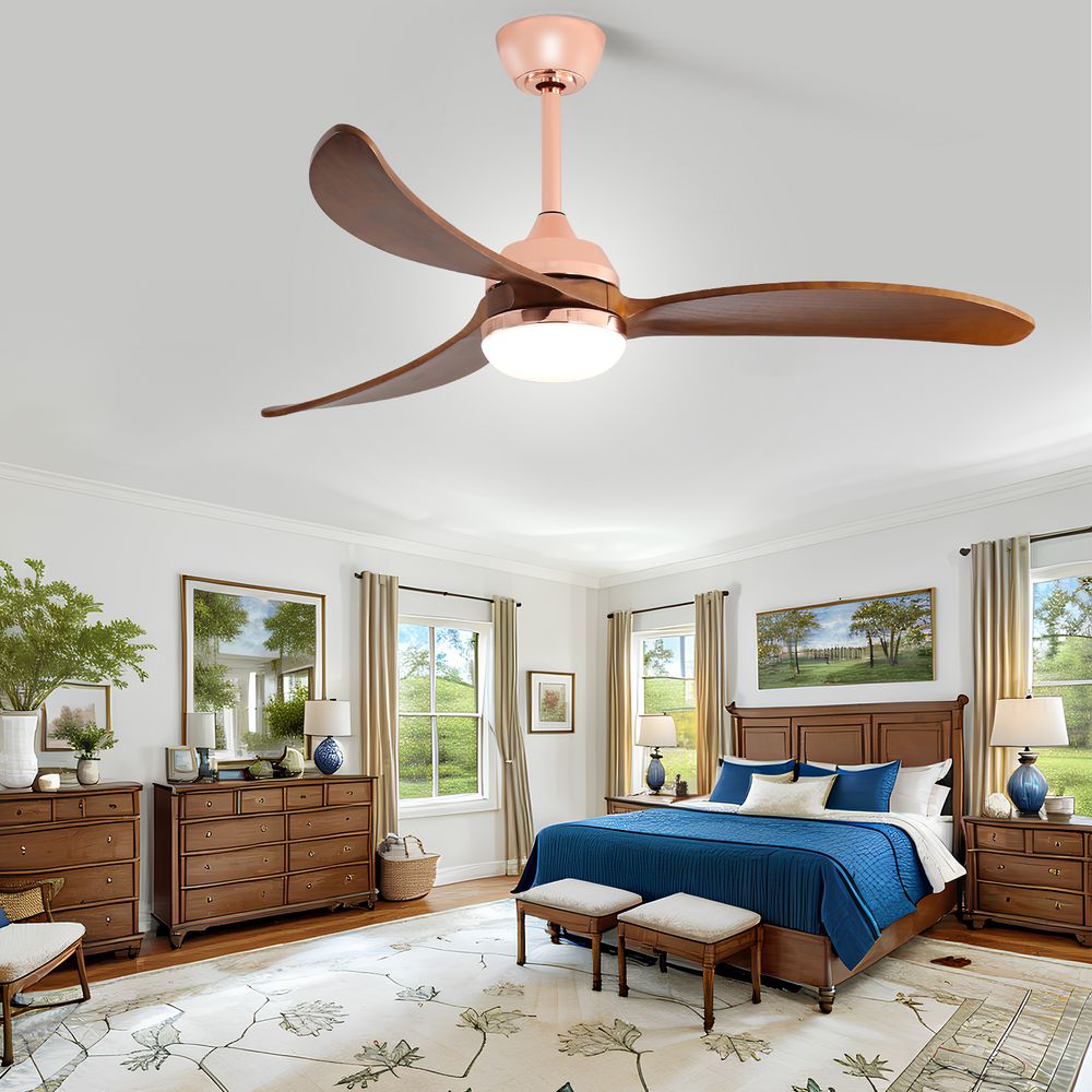 52″ Walnut Wood Ceiling Fan With Light