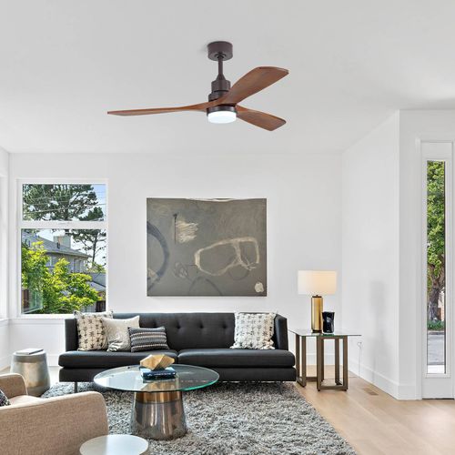Sofucor New 52″ Brown Steel Walut Color Wood Blade Ceiling Fan With Light