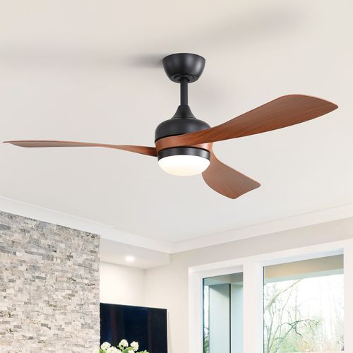 Sofucor 52" Curved Wood Grain 3-Blades Ceiling Fan with Light