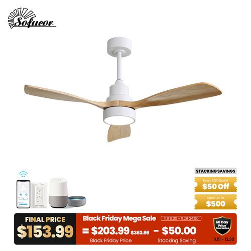 48″ Wood Ceiling Fan With Smart Control