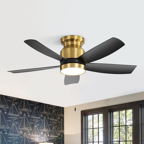 Sofucor 42" Low Profile 5 ABS Blades Flush Mount Ceiling Fan with Light
