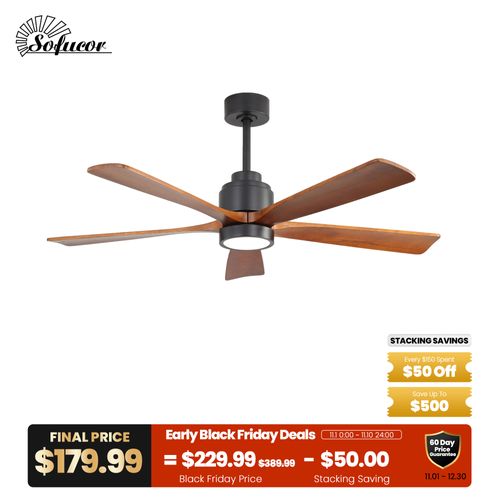 Sofucor Neo Luxe 5-blades Wood Ceiling Fan with Light