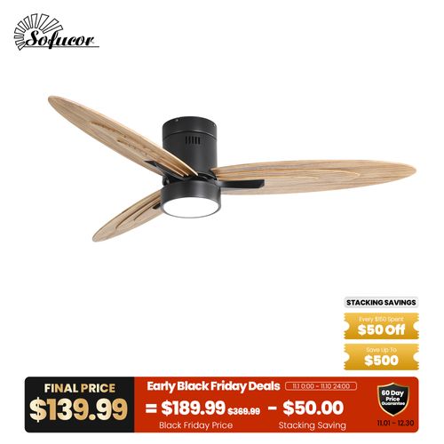 Sofucor 56 Inches Farmhouse Layered Wooden Blades Ceiling Fans with Light