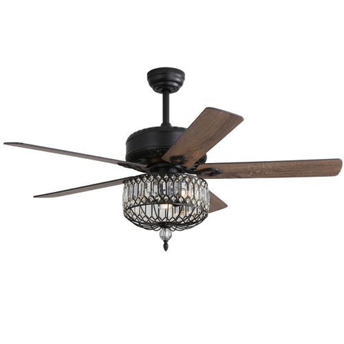 Sofucor 52" Satin Nickel Ceiling Fan with Crystal Light