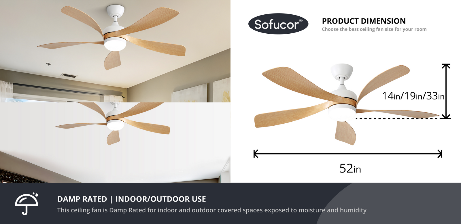 52″ Smart ABS Blades Ceiling Fan