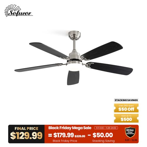Sofucor Modern 52″ 2-Colored Blades Ceiling Fan With Light and Remote