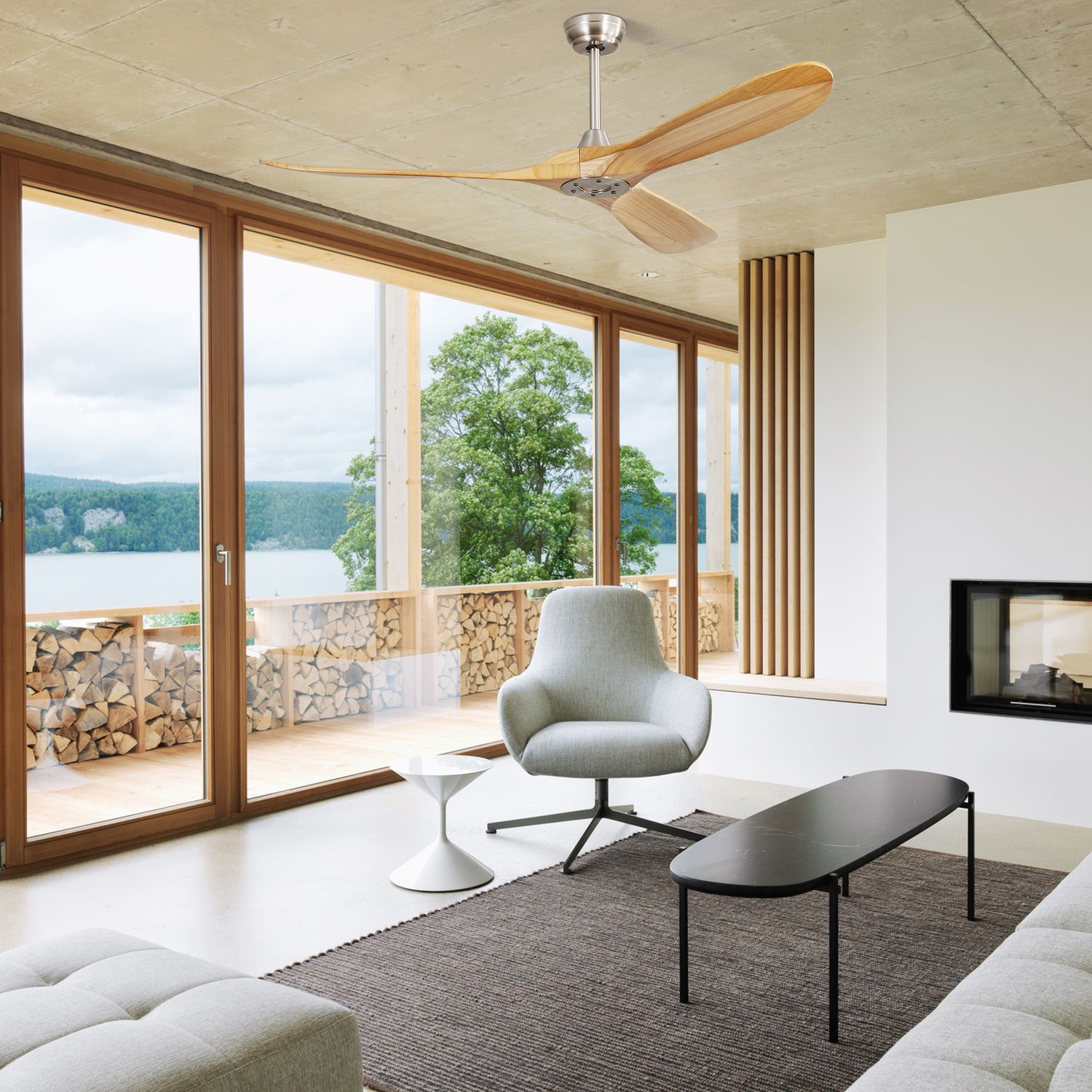 60'' Modern Ceiling Fan No Light With DC Motor Remote Walnut Wood