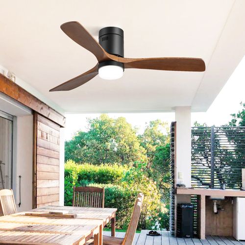 Upgrade Brand New Sofucor 52" Flush Mount Wood Blade Ceiling Fan with Light