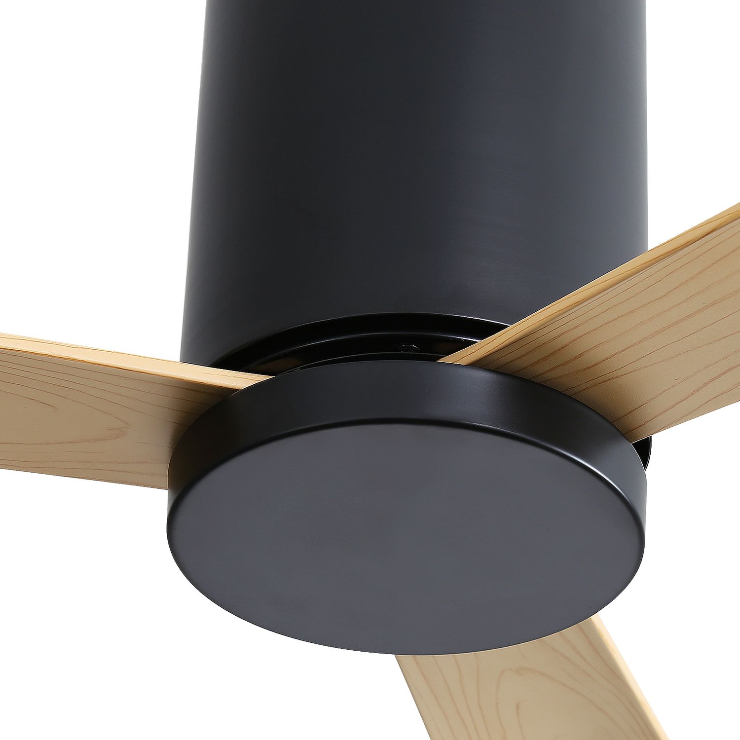 Detailed view of the black motor housing and blade attachment of the Sofucor modern 52-inch ceiling fan