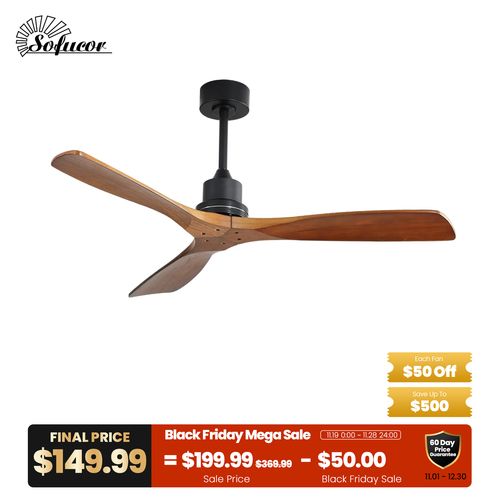 52″ Steel Curved Wood Ceiling Fan without light