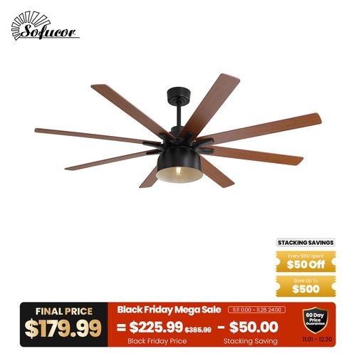 66" Plywood Ceiling Fan With Light