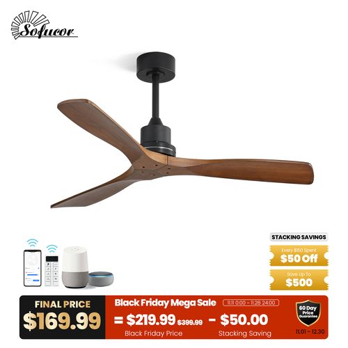Upgrade Brand New Sofucor 52″ Steel Wood Ceiling Fan