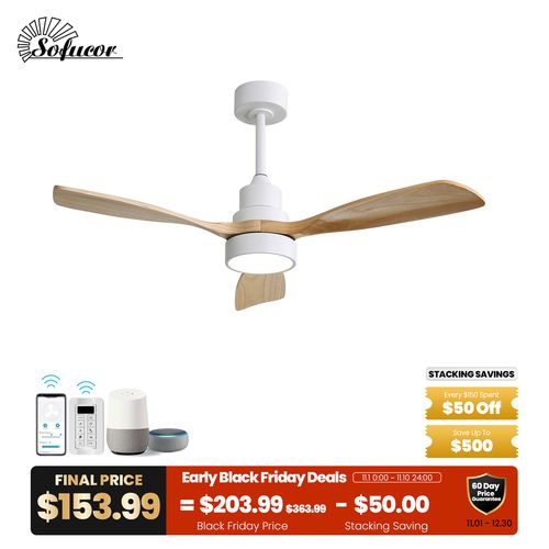 48″ Wood Ceiling Fan With Smart Control