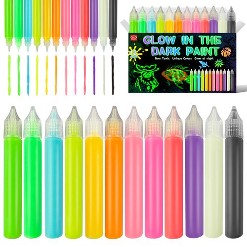 Juego de arte de pintura DIY no tóxico personalizado de 12 colores 15ML que brilla en la pintura acrílica oscura