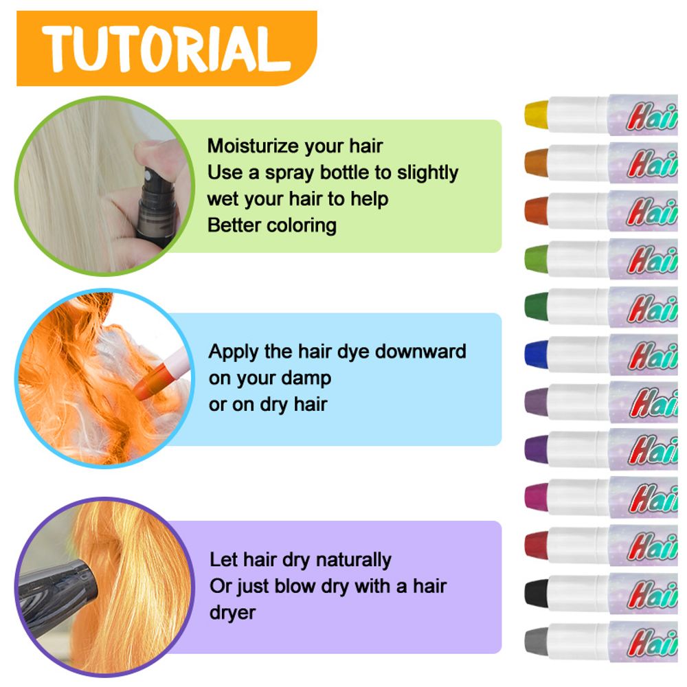 Glow Neon Hair Chalk Tinte lavable Temporal Color de alta calidad Juego de tiza para el cabello inofensivo