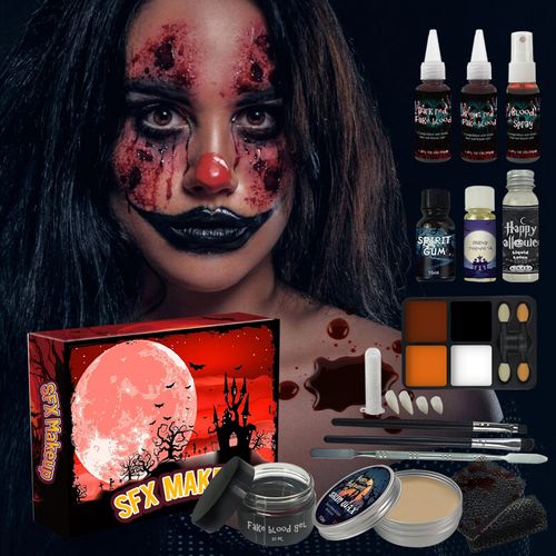 Set de maquillaje SFX de sangre falsa para Halloween con cera para cicatrices de piel