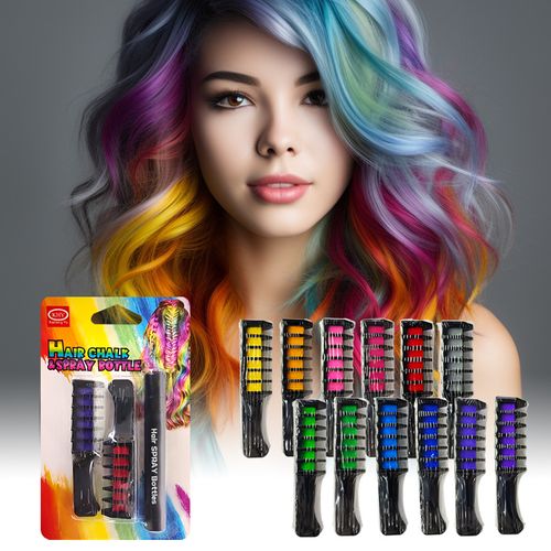 KHY Hot Sale Washable Instantly Change Wholesale Colour Brush Kid Girls Temporary Dye Color For 12 Hair Chalk Comb Set