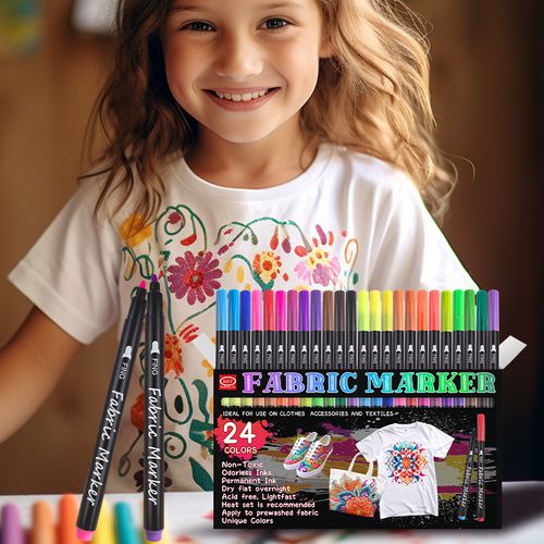 Permanentes Kleidungs-Textil-Textil-Großhandelsset mit 24 ungiftigen Kunstfarben zum Bedrucken von T-Shirt-Stoffmarkierungsstiften