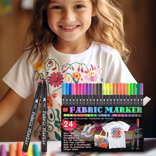 Permanent Clothes Textile Textil Wholesale Set 24 Non Toxic Art Color For Printing On T-Shirt Fabric Marker Pen Set